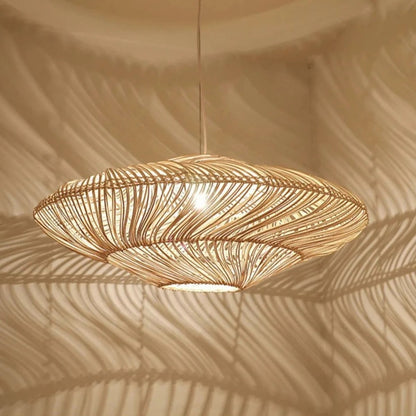 Woven Rattan Vintage Flying Saucer Pendant Lamp