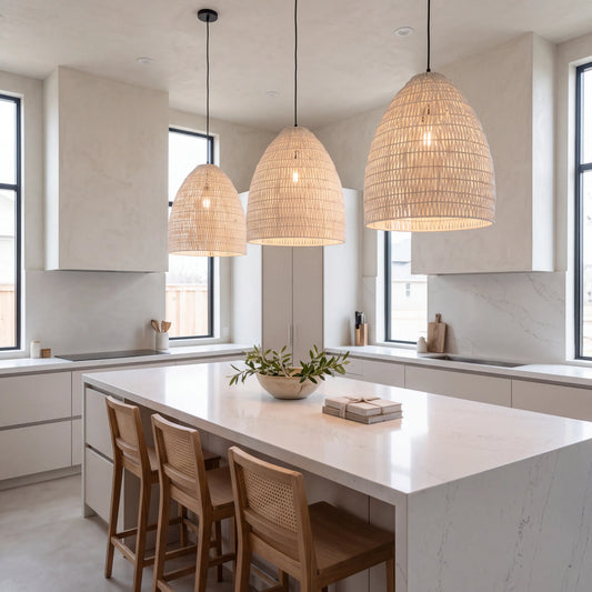Yujidao White Bamboo Pendant Light for Modern Kitchen island