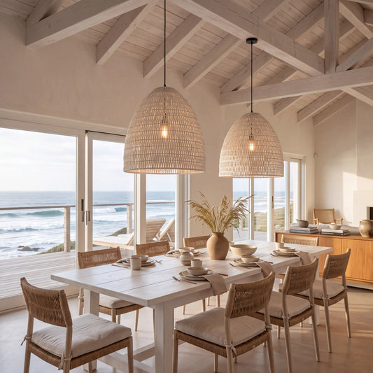 Yujidao White Bamboo Pendant Light over Dining Table
