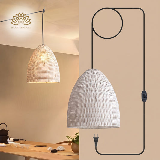 Yujidao White Bamboo Pendant Light Plug in