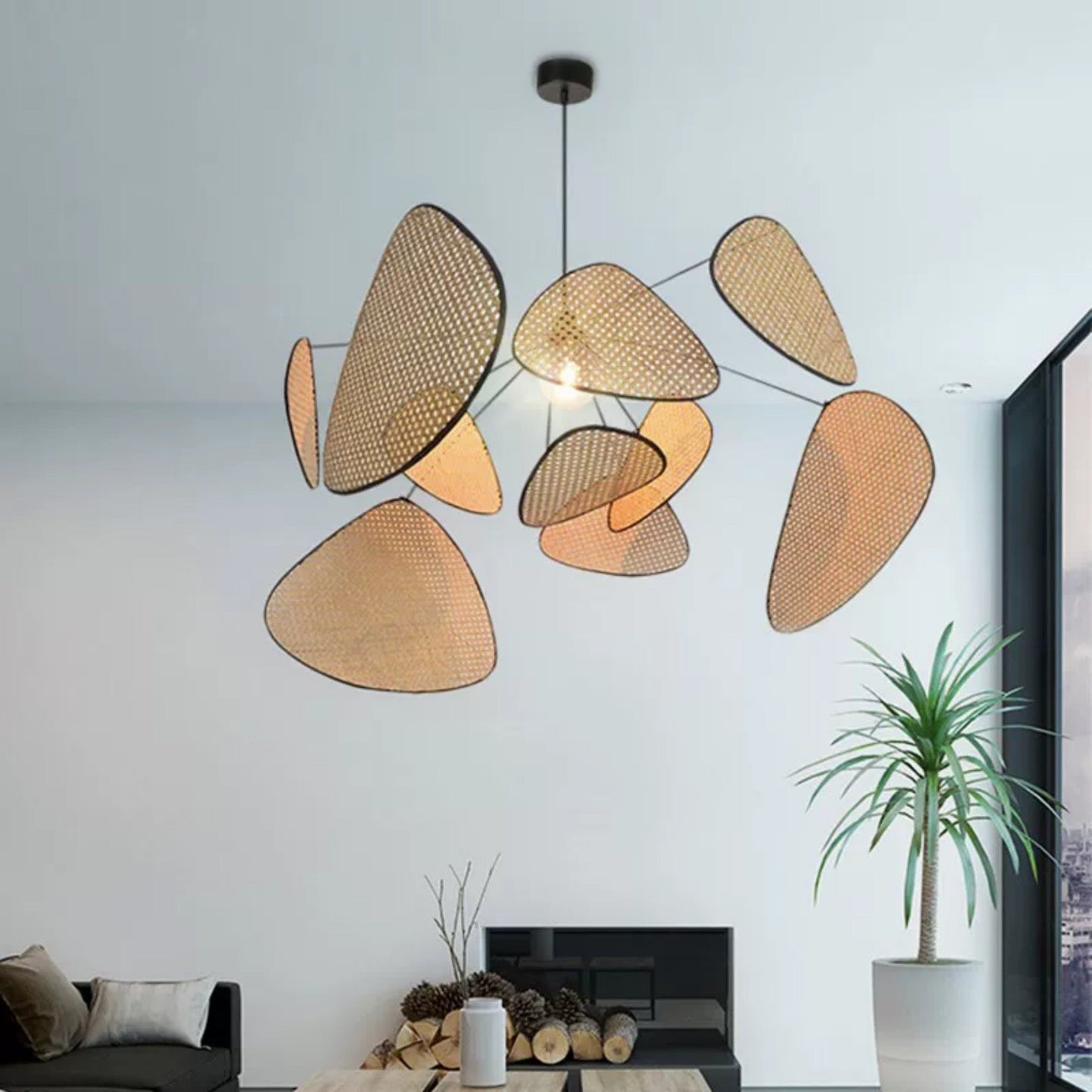 Extra Large Rattan Screen Cannage Suspension Pendant Light